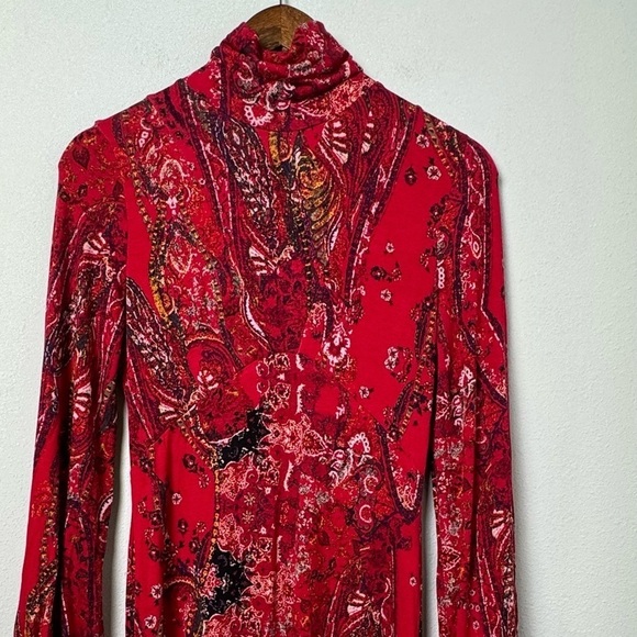 NWT Free People All Dolled Up Red Print Long Sleeve Mini Dress Size Small - Picture 7 of 9